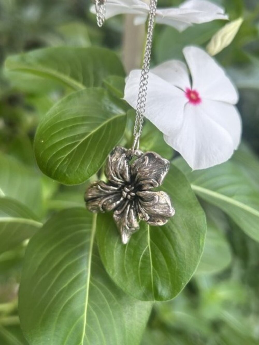 925 SILVER Puffy FLOWER Pendant NECKLACE